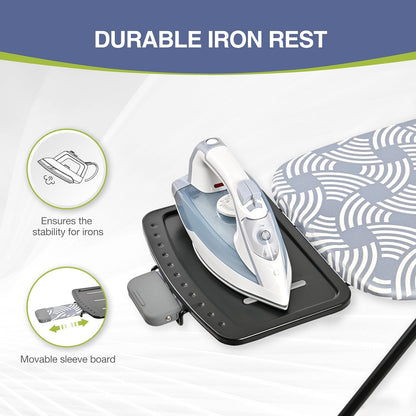 APEXCHASER Ironing Board, Full Szie Iron Board with Iron Rest,Height Adjustable,Extra Thick Heat Resistant Cover with Sleeve Board 15x45 Blue