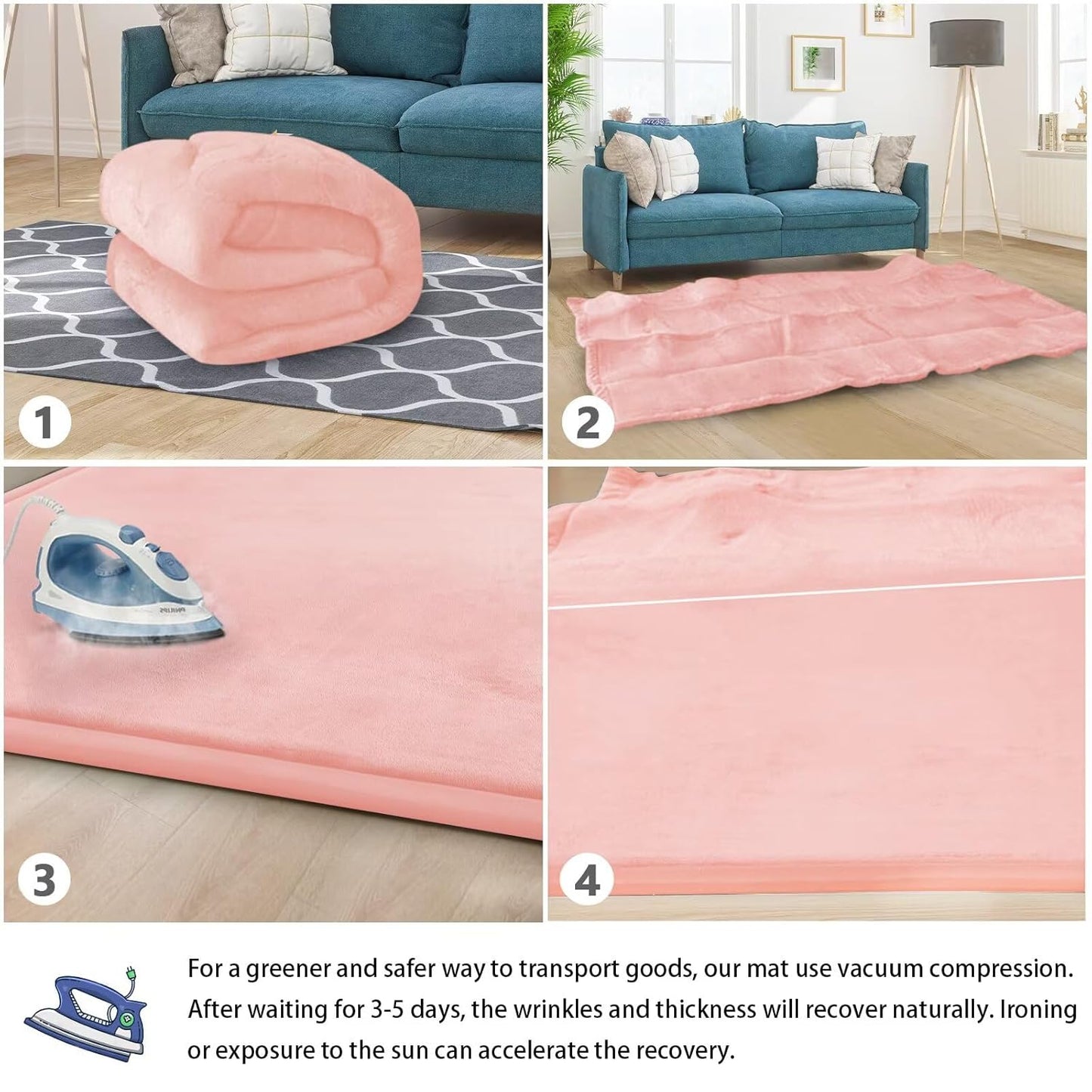 Baby Play Mat for Floor Tummy Time Mat Nursery Rug Muscle Mat Area Rug Playroom Rug Tatami Mat 6'7"x4'11" Memory Foam 1.3" Thick Crawling Mat for Babies,Toddlers, Infants, Kids,Floor Mat(Pink)