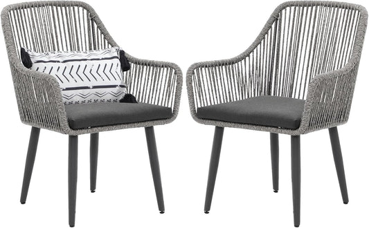 Patiorama Outdoor Dining Chairs, Patio Dining Chair Set of 2, All-Weather Woven Rope Rattan Chairs