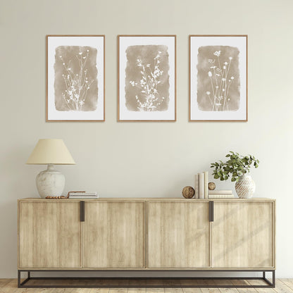 HPINUB Large Boho Wildflowers Canvas Framed Wall Art Set,Minimalist Vintage Flower Wall Decor,Beige Floral Botanical Artwork for Living Room Bedroom,Dining Room,Office -16"x24"x3