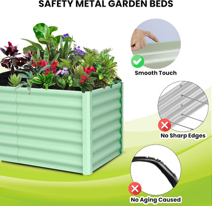 Galvanized Raised Garden Bed Outdoor, 2 Pcs 6x3x2FT Outdoor Large Planter Raised Beds Open Base with Safety Edge and Glove for Vegetables Flowers Ground Planter, Green