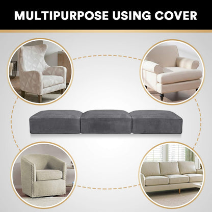 PrinceDeco Stretch Sofa Cushion Covers for Couches and Sofas,Soft Velvet Couch Seat Covers, Sofa Covers Washable, Seat Cushion Cover for 3 Couch Sofa Pet Friendly - Grey, Each Width Up to 29.5"