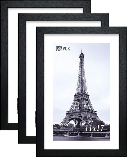 VCK Poster Frame 11x17 Set of 3, Wood Black Picture Frame, Wall Gallery Photo Frames, 3 Pack