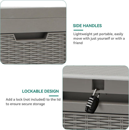 YITAHOME 60 Gallon Outdoor Storage Box, Large Water Resistant Resin Deck Box, Indoor Outdoor Lockable Rattan Storage Container for Patio, Garden, Cushions, Tools, Equipment (Taupe)