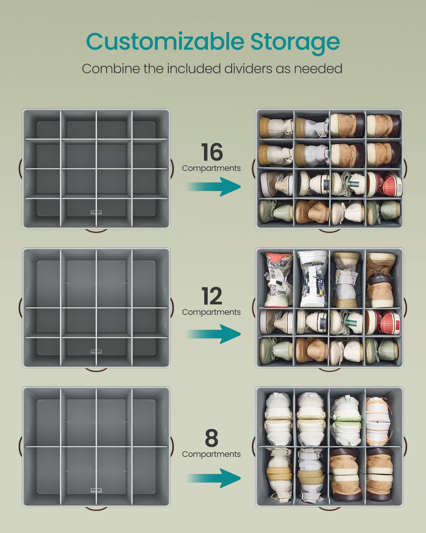 SONGMICS Shoe Organizers for Closet, Pack 2 Shoe Storage Bins, Fits 32 Pairs, Fabric Containers