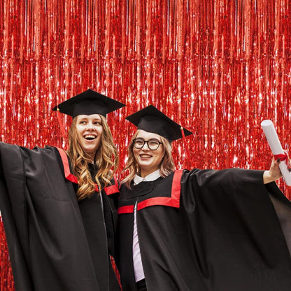 GOER 3.2 ft x 8.2 ft Metallic Tinsel Foil Fringe Curtains Party Photo Backdrop Party Streamers for Birthday,Graduation,New Year Eve Decorations Wedding Decor (5 Packs,Red)