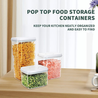 Pop Top Food Storage Containers, Leakproof Pantry Food Storage Containers, Kitchen Storage Containers with Lids Airtight 3-Piece - 3.5Qt/2.1Qt/1.3Qt