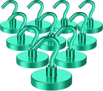 MIKEDE Strong Magnetic Hooks, 110Lbs Heavy Duty Magnetic Hooks for Cruise, Neodymium Earth Magnets with Hooks for Hanging, Super Metal Industrial Magnets for Grill, Storage (Green,10 Pack)