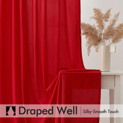 MIULEE Red Privacy Sheer Curtains That Let Light in 90 Inches Long Non-See-Through Semi Sheer Curtain Light Filtering Window Curtains Christmas Drapes for Living Room Bedroom 2 Panels Set 42 X 90