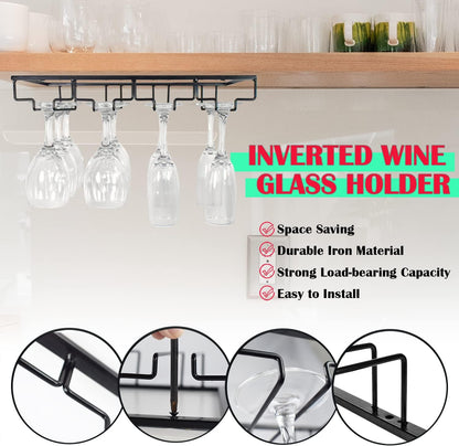 4 Rows Wine Glass Rack Under Cabinet Hanging Stemware Wine Glass Holder Under Shelf, 2 Packs Wire Wine Glasses Racks Hanger for Bar, Kitchen