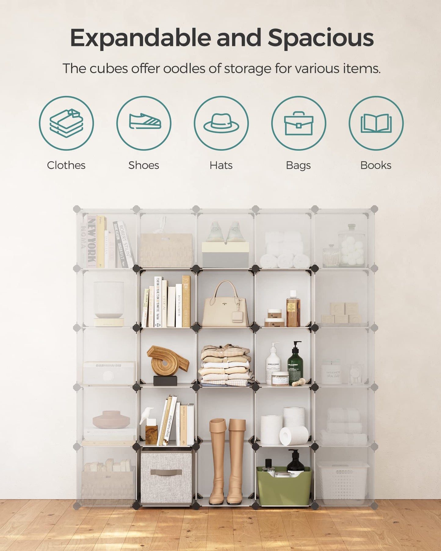 SONGMICS Cube Storage Organizer, Set of 16 Plastic Cubes, Book Shelf, Closet Organizers and