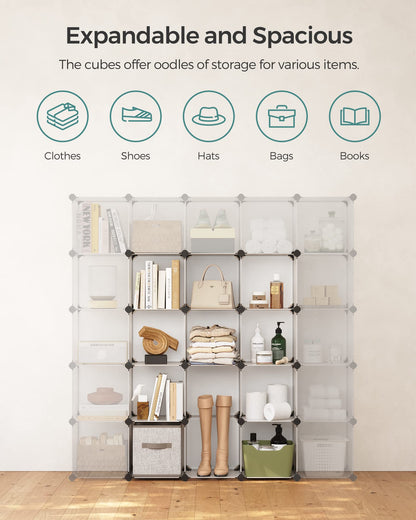 SONGMICS Cube Storage Organizer, Set of 16 Plastic Cubes, Book Shelf, Closet Organizers and