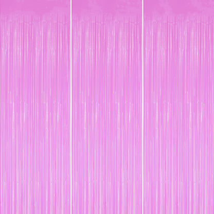 3 Pack Foil Fringe Backdrop - Pastel Purple Shiny Tinsel Curtains for Party Decoration/Photo Booth Props - 3.3x8.2 FT Metallic Foil Backdrop for Birthday, Wedding, Graduation, Christmas.
