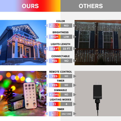 JMEXSUSS Color Changing Lights Outdoor Waterproof, 11 Modes 400 LED Christmas Icicle Lights with 40 Drops, White to Multicolor Icicle Lights for Indoor Christmas Eaves Party Decorations
