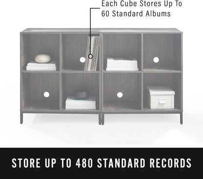 Crosley Furniture Jacobsen 2-Piece Vinyl Record Storage Cube Bookcase Set and Record Player Stand, Brown Ash