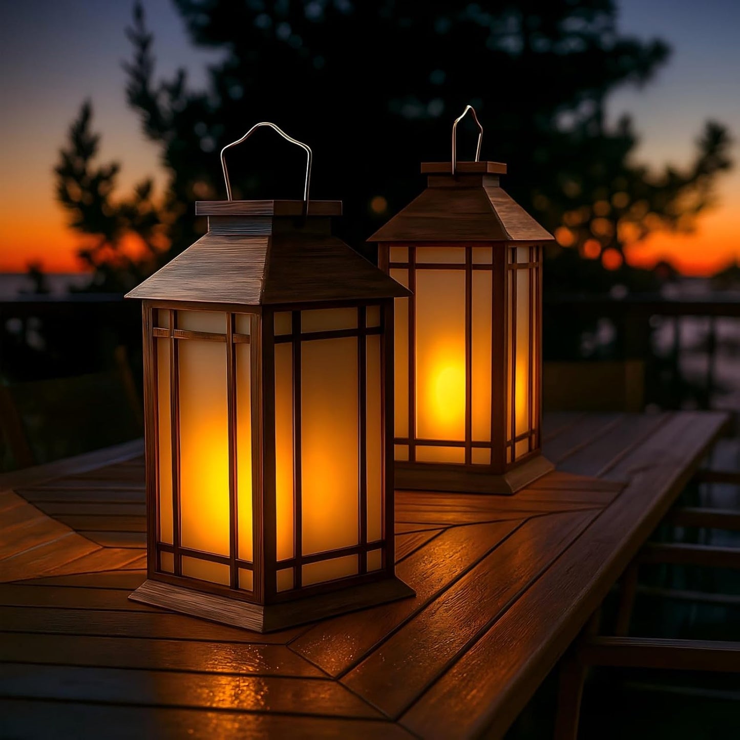 2-Pack 13" Vintage Candle Lantern with Led Flameless Candle (6hr Timer) - IP65 Waterproof Battery Powered - Outdoor Patio Hanging Lanterns Decorative Tabletop Lanterns