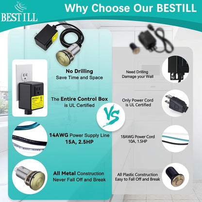 BESTILL Garbage Disposal Air Switch Kit - UL Listed, Brass 3.6" Long Push Button for Waste Disposer, Cordless Sink Top Switch Button, Brushed Gold, Compatible with all Garbage Disposals