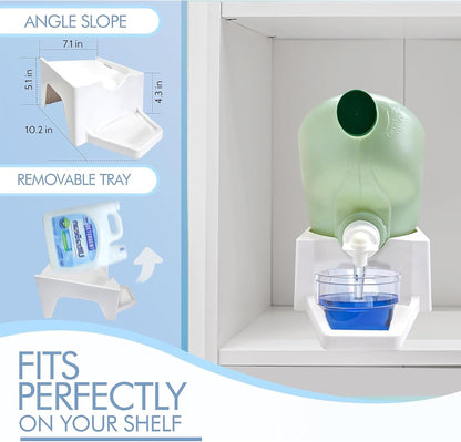 TidyFriend 2 Pack Laundry Detergent Dispenser with Tray & Strap, Laundry Soap Dispenser with Non-Slip Rubber Feet for Washing Room Organization, Easy Pour (White)