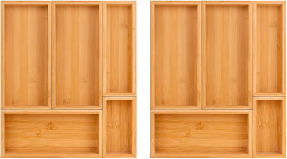 bamboo drawer organizer Set，expandable drawer dividers,wooden storage organizers,large trays for kitchen, bathroom,flatware,Tea Bag Organizer (2 X 5PCS Natural)