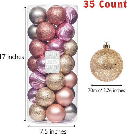 Every Day is Christmas Ornaments, Shatterproof Christmas Tree Ornament Set, Christmas Balls Decoration 35 Count (2.75"/70mm, Gold Iridium)