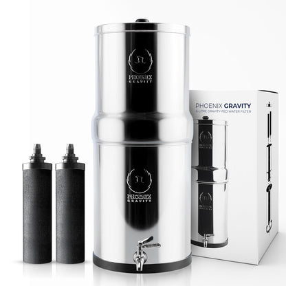 Gravity Water Filter System – 1.5 Gallons NSF Certified AISI 304 Stainless Steel Premium Countertop Water Filtration System with 2 Smart Black Carbon Filters & Stainless Steel Spigot