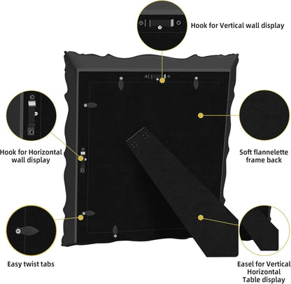 8x10 Vintage Picture Frame with Embossed Flower Design, Black Ornate Frame for 8x10 or 5x7 Pictures with White Mat, Hand-Crafted Resin Antique Frames for Tabletop & Wall Hanging, Home Decor (Black)