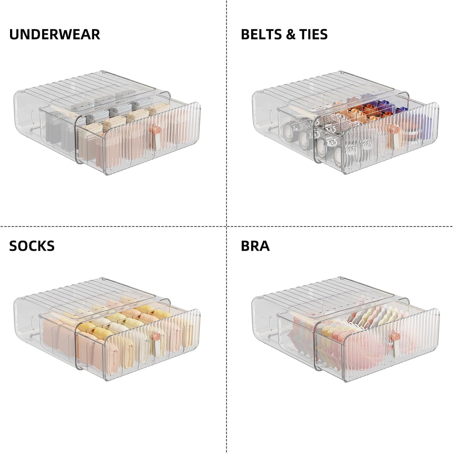 Underwear Organizer for Closet, Acrylic Socks Bra Underwear Drawer Organizer with Dividers, 24 Cell Stackable Closet Organizer and Storage Drawer for Clothing, Baby Clothes, Bra, Ties, Scarf