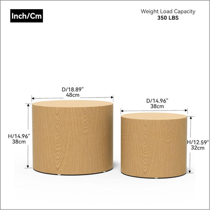 18.9”Round Nesting Coffee Table Set of 2,Wooden Circle Coffee and End Tables,Durable Accent Furniture,Modern Space-Saving Design for Small Living Rooms,Offices,No Assembling Needed,Oak