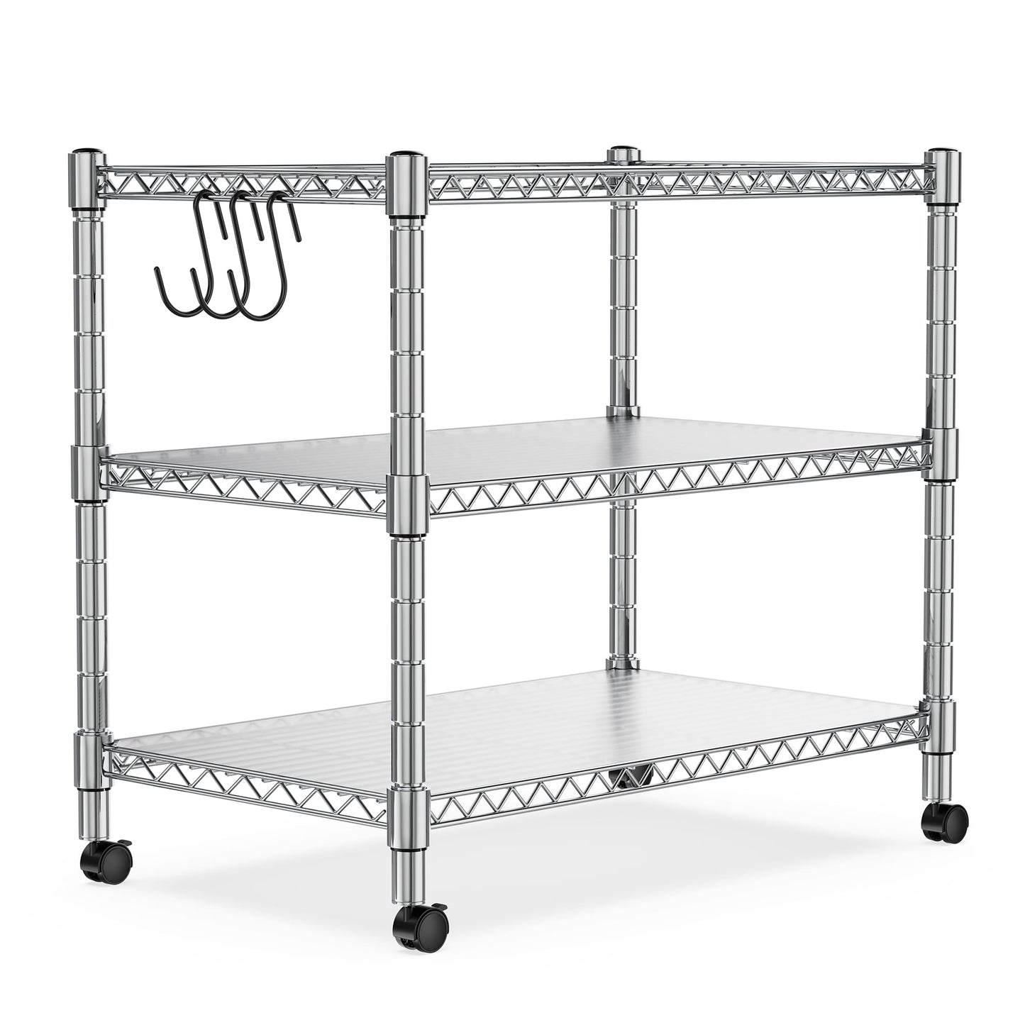 Heavy Duty 3-Shelf Shelving Unit, 24.02" W x 13.78" D x 21.97" H Chrome Steel Storage Rack with