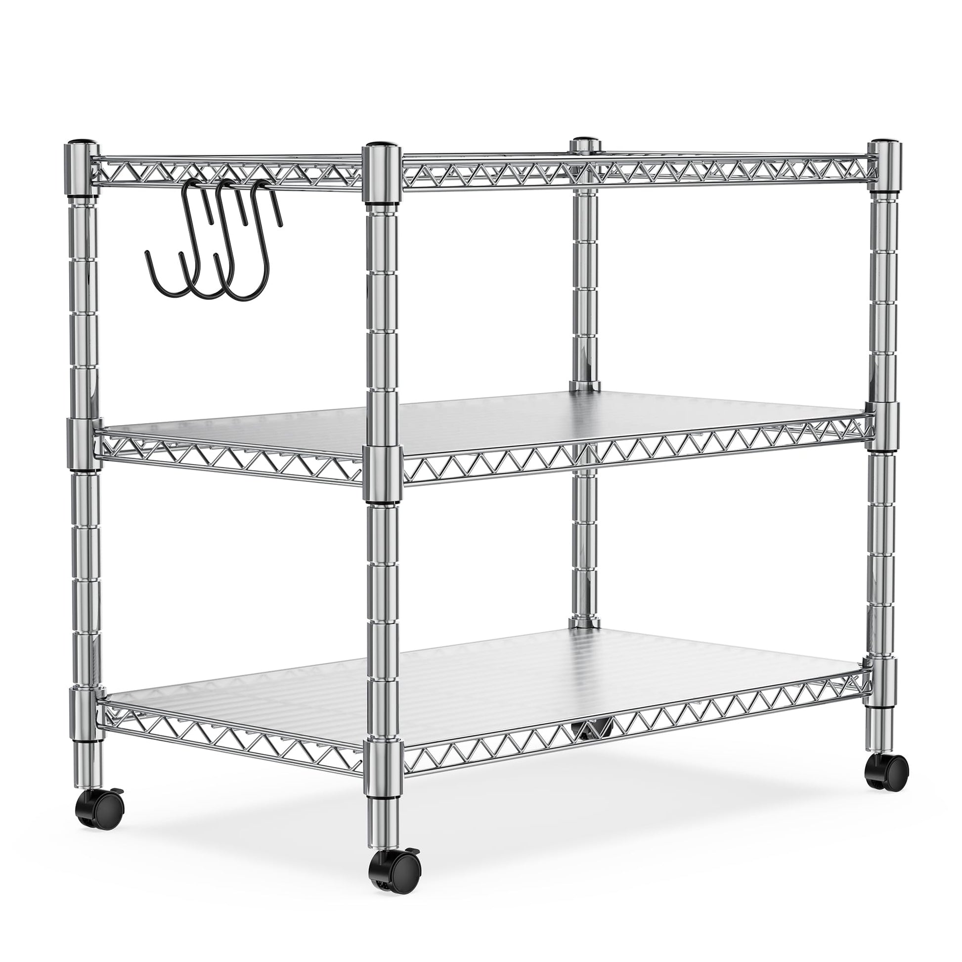 Heavy Duty 3-Shelf Shelving Unit, 24.02" W x 13.78" D x 21.97" H Chrome Steel Storage Rack with