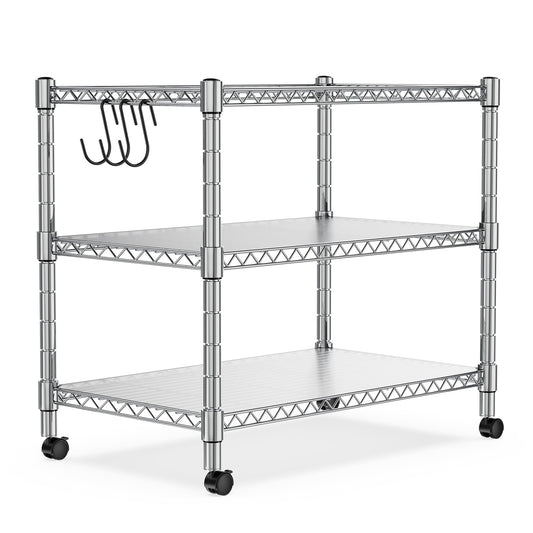 Heavy Duty 3-Shelf Shelving Unit, 24.02" W x 13.78" D x 21.97" H Chrome Steel Storage Rack with