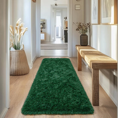 Rezutan Modern Shaggy Area Rug - Super Soft Fluffy Non-Slip Living Room Bedroom Rug for Kids Nursery, Classroom, Bedside Decor, Blackish Green, 2 X 6 Feet