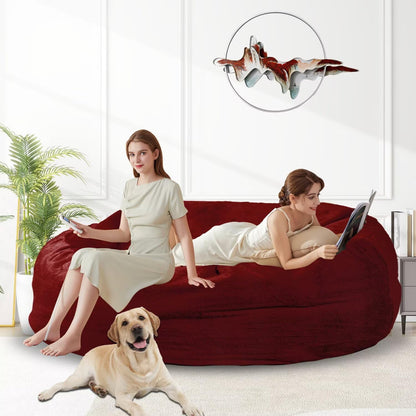 Bean Bag Chair for Adults 6FT,Soft Removable Cover for Teens/Girls Bedroom,Fluffy Giant Round Floor Beanbag Lounger Chairs (No Filler,Claret)