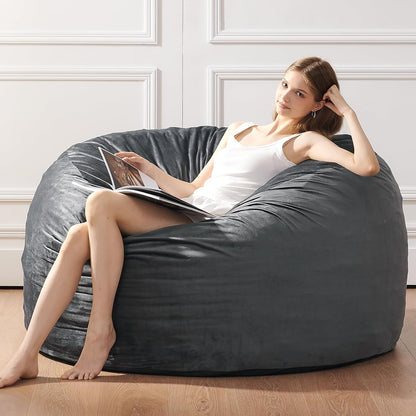 Bean Bag Chairs for Adults - Memory Foam Furniture BeanBag Chair - Kids/Teens Sofa with Soft Micro Fiber Cover - Round Fluffy Couch for Living Room Bedroom College Dorm - 4 ft, Grey