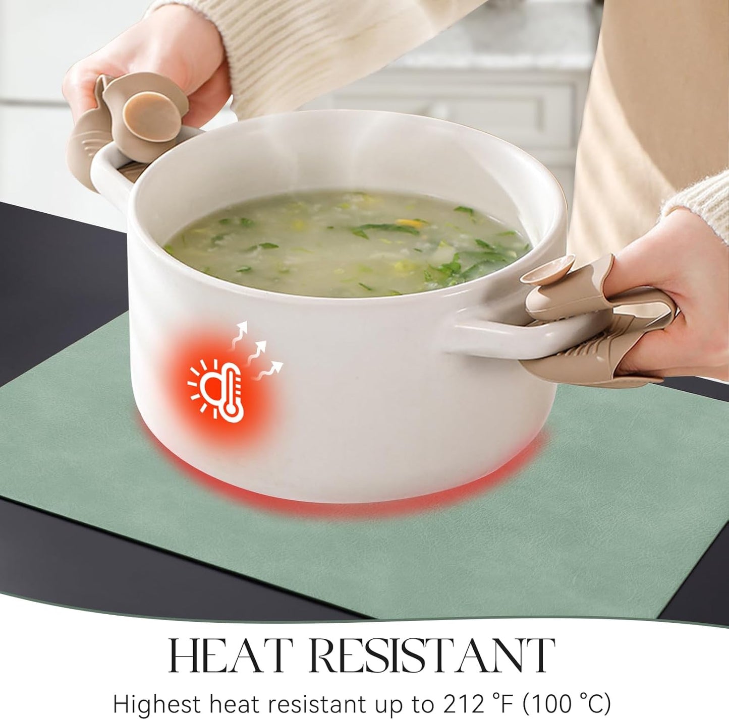 MOSAYT Vinyl Placemats Set of 6-12 X 17 Inch - Faux Leather 100% Waterproof Oil-Proof Wipeable PU Place Mats, Heat Resistant Reversible Table Mats for Kitchen, Dining, Outdoor (Green)