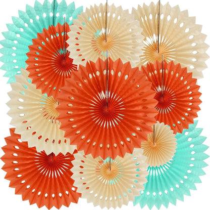 BEISHIDA Orange Blue White Hanging Honeycomb Round Paper Fans Decoration Cream Theme Tissue Paper Fan Garland for Baby Shower Kid Birthday Graduation Wedding Party Supplies（11packs）