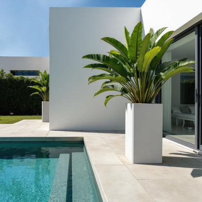 Galvanized Steel Metal Planter, 28 Inch White Square Outdoor Planters with Removable Insert Shelf and Drain Holes, Heavy Duty Flower Pot Modern Commercial Residential for Trees Patio Deck Yard Garden