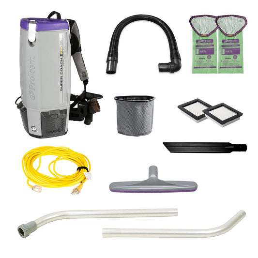 ProTeam Super Coach Pro 10 Backpack Vacuum Commercial with 2 Piece Wand Tool Kit, 10 Quart, Corded
