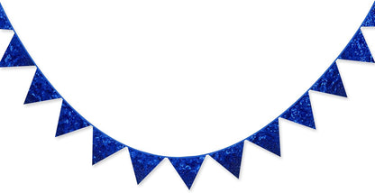 pinkblume Royal Blue Decorations Double Sided Sequin Navy Blue Fabric Triangle Pennant Banner Flag Bunting Garland for Blue Nautical Ahoy Achor Theme Nursery Classroom Home Bedroom Wall Decor