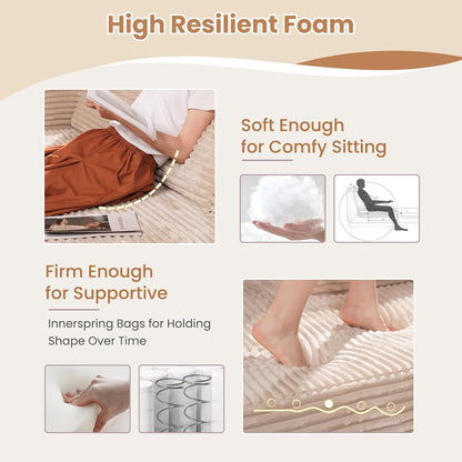 HOOOWOOO Cloud Sectional Couches for Living Room,Modular Sectional Sofa No Assembly,133X70 Inch Plush Corduroy Large U Shaped Floor Couch Set with Deep Seat Chaise Lounge(Beige)