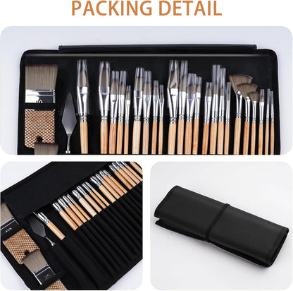 Fuumuui 26pcs Paint Brushes, Professional Acrylic Paint Brush Set Artists Complete Range of Sizes with Upgraded Short Handle Wide Flat & Palette Knife for Acrylic, Oil, Watercolor, Gouache