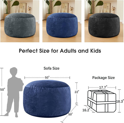 Bean Bag Chairs for Adults - Memory Foam Furniture BeanBag Chair - Kids/Teens Sofa with Soft Micro Fiber Cover - Round Fluffy Couch for Living Room Bedroom College Dorm - 5 ft, Navy