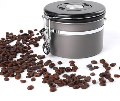 malmo Coffee Canister, Airtight Coffee Container with Date Tracker Lid, Stainless Steel Canister for Kitchen Food Storage (Gary, 9oz)