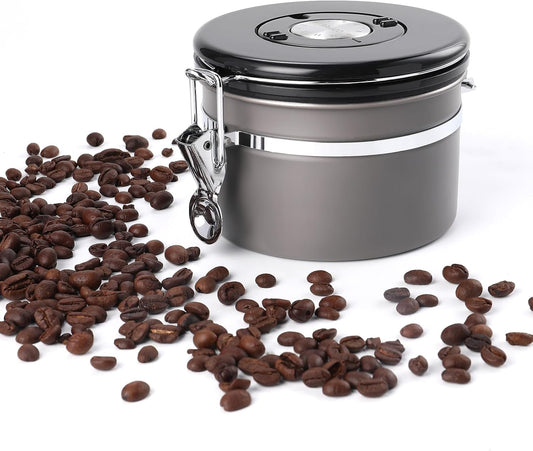 malmo Coffee Canister, Airtight Coffee Container with Date Tracker Lid, Stainless Steel Canister for Kitchen Food Storage (Gary, 9oz)