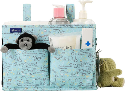 Surblue Bedside Caddy Hanging Bed Organizer Storage Bag Pocket for Bunk and Hospital Beds, College Dorm Rooms Baby Bed Rails,Camp Chiars，Wheelchair Side Bag，4 Pockets and 2 Hooks (Cartoon)