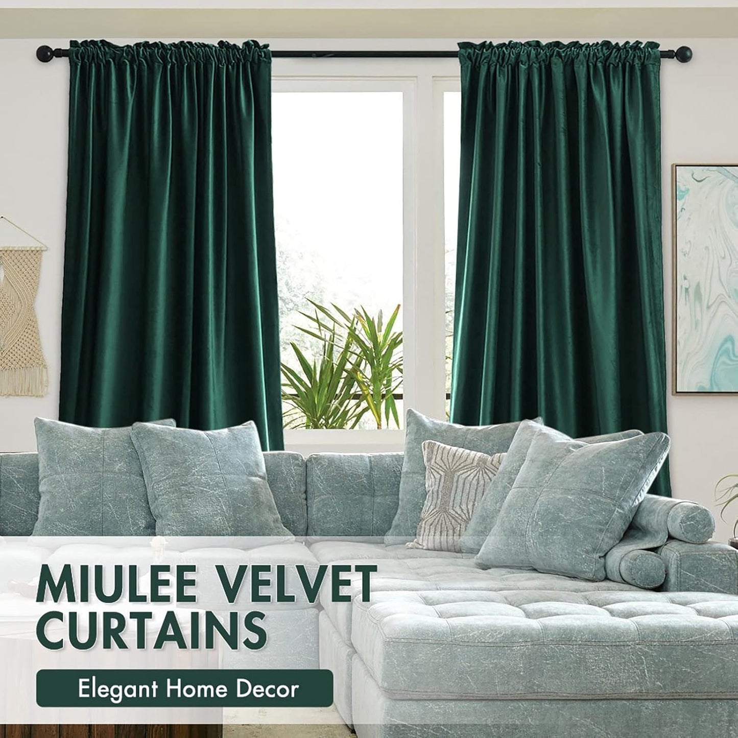 MIULEE Dark Green Velvet Curtains Thermal Insulated Blackout Curtain Christmas Emerald Green Drapes for Bedroom Living Room Darkening 72 Inches Long Curtains Panels Rod Pocket Set of 2