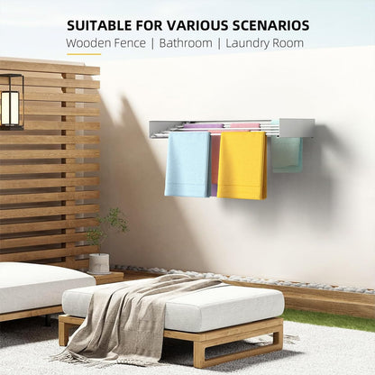 Laundry Drying Rack, Collapsible Wall Mounted Clothes Drying Rack - Drying Rack Clothing Foldable,Space Saving, 31.5" Wide, 13.2 Linear Ft, 5 Aluminum Rods, 60 lb Capacity (White, 31.5")