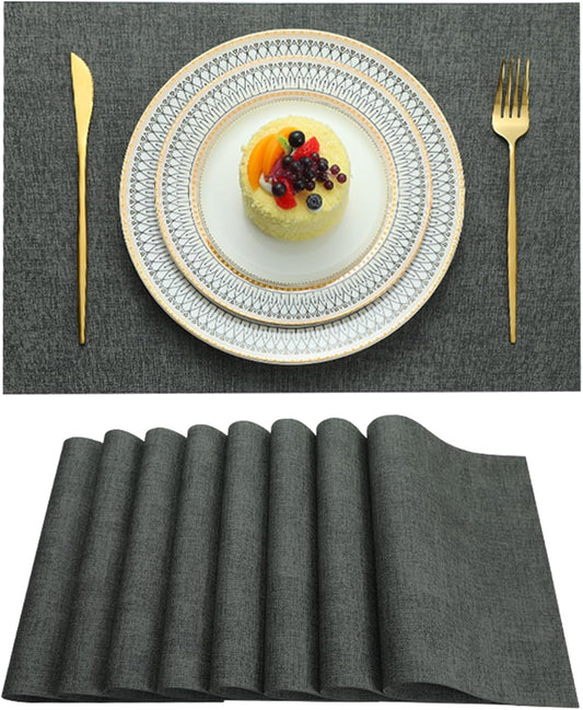 Placemats Set of 4 Washable Heat Resistant Place Mats PVC Woven Dining Table Mat Black 4pcs