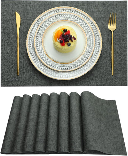 Placemats Set of 8 Washable Heat Resistant Place Mats PVC Woven Dining Table Mat Black 8pcs