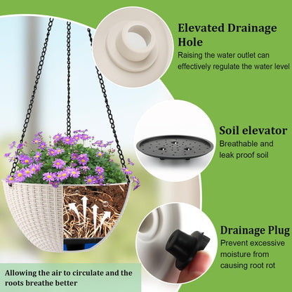 Hanging Planters for Indoor Outdoor Plants 8/10 Inch, 4 Packs Plant Hanger with Drainage Holes, Hanging Basket Flower Pot Perfect for Home, Office and Garden,White